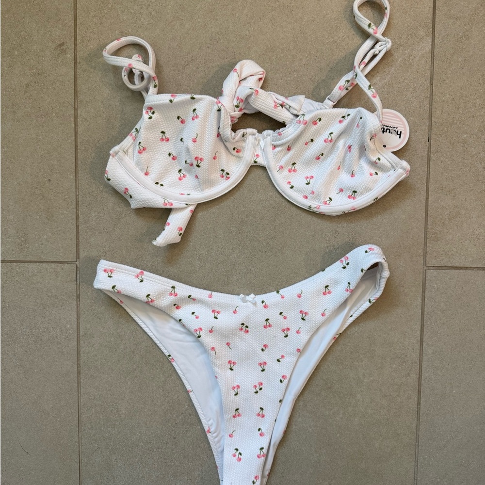 White Cherry Print Bikini Set